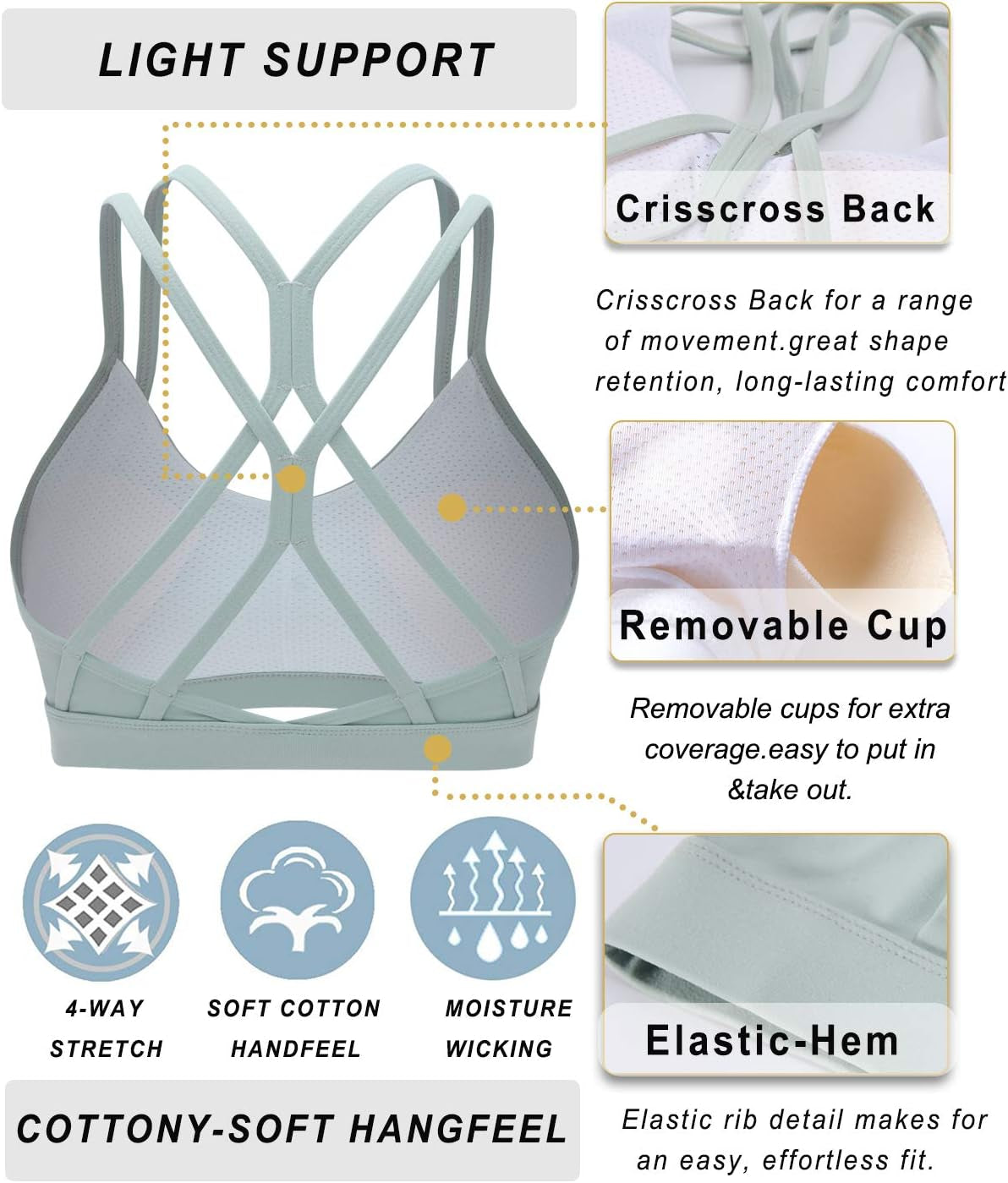 RUNNING GIRL Strappy Sports Bra for Women Sexy Crisscross Back Light Support Yoga Bra with Removable Cups