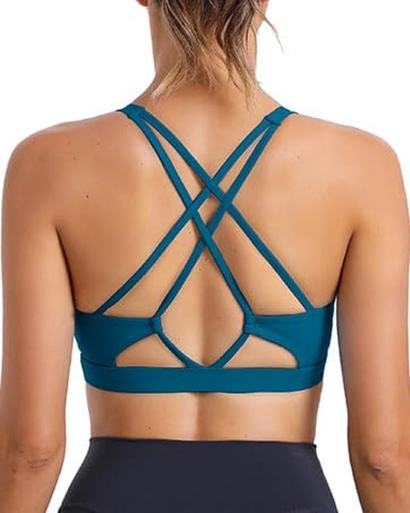 RUNNING GIRL Strappy Sports Bra for Women Sexy Crisscross Back Light Support Yoga Bra with Removable Cups
