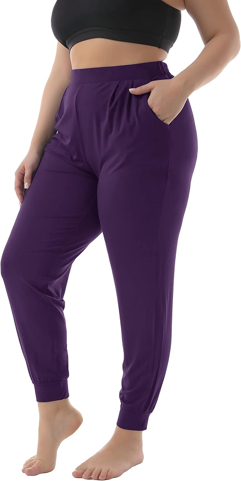 ZERDOCEAN Women'S plus Size Casual Lounge Pants Stretchy Relaxed Jogger Yoga Pants with Pockets