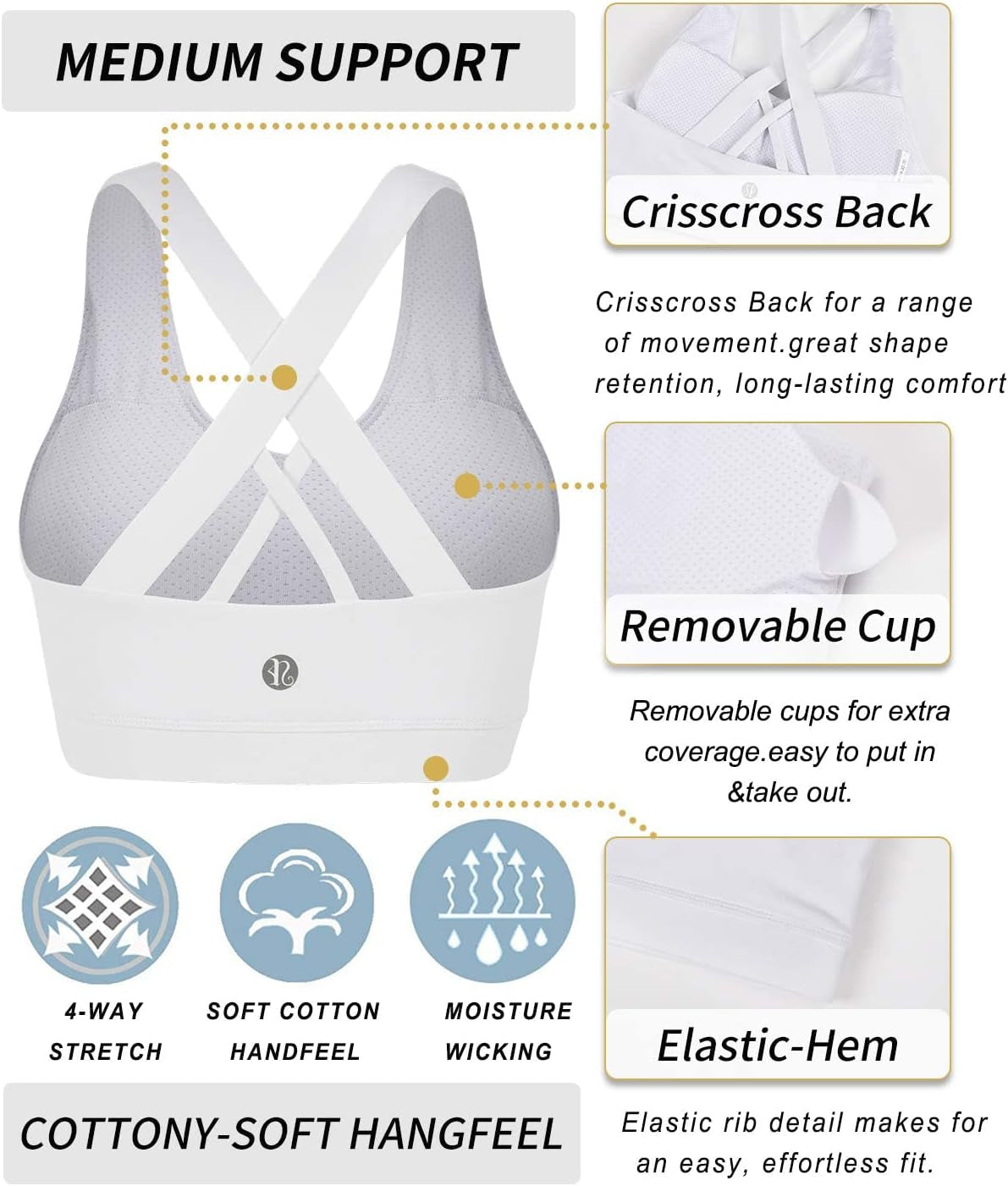 RUNNING GIRL Sports Bra for Women, Criss-Cross Back Padded Strappy Sports Bras Medium Support Yoga Bra with Removable Cups