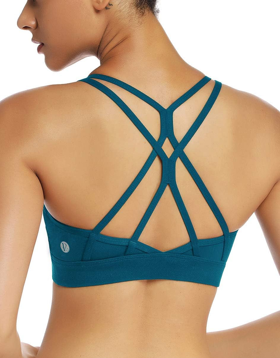 RUNNING GIRL Strappy Sports Bra for Women Sexy Crisscross Back Light Support Yoga Bra with Removable Cups