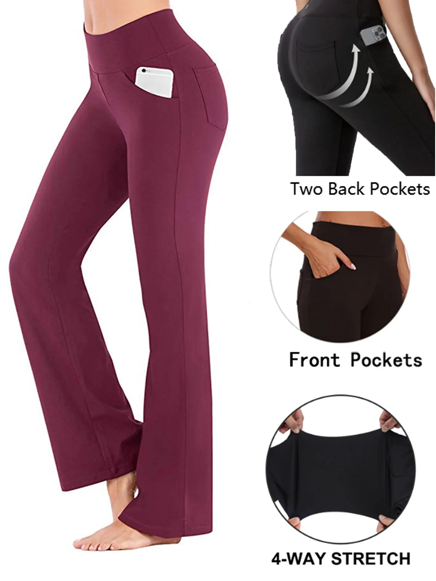Avamo Women'S Bootcut Yoga Pants with Pockets Moisture-Wicking High Waist Bootleg Gym Fitness Trousers plus Size Pant Stretch Yoga Workout Pants for Women