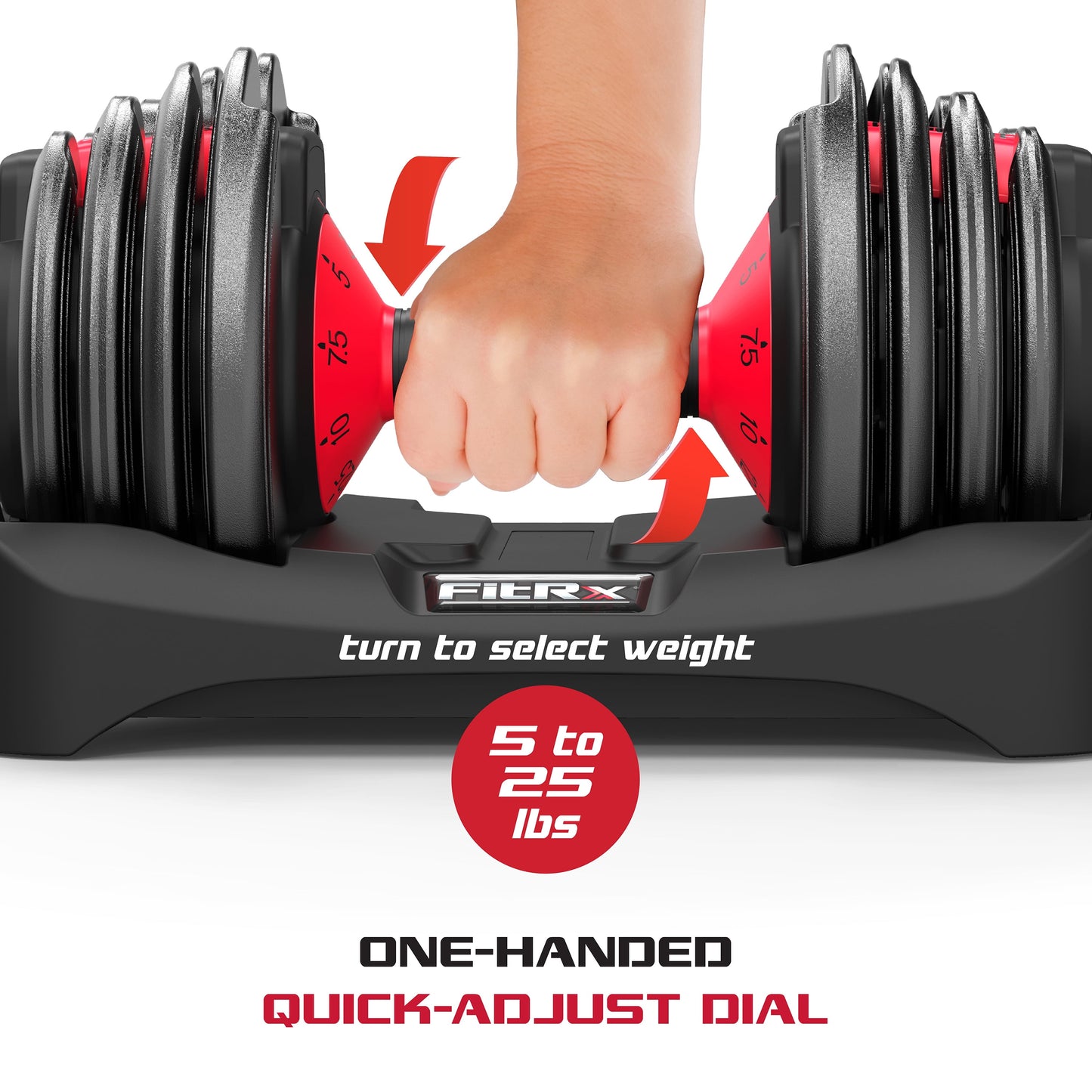Fitrx Smartbell, Quick-Select 9 in 1 Adjustable Dumbbell for Home Gym, 5-25Lbs.