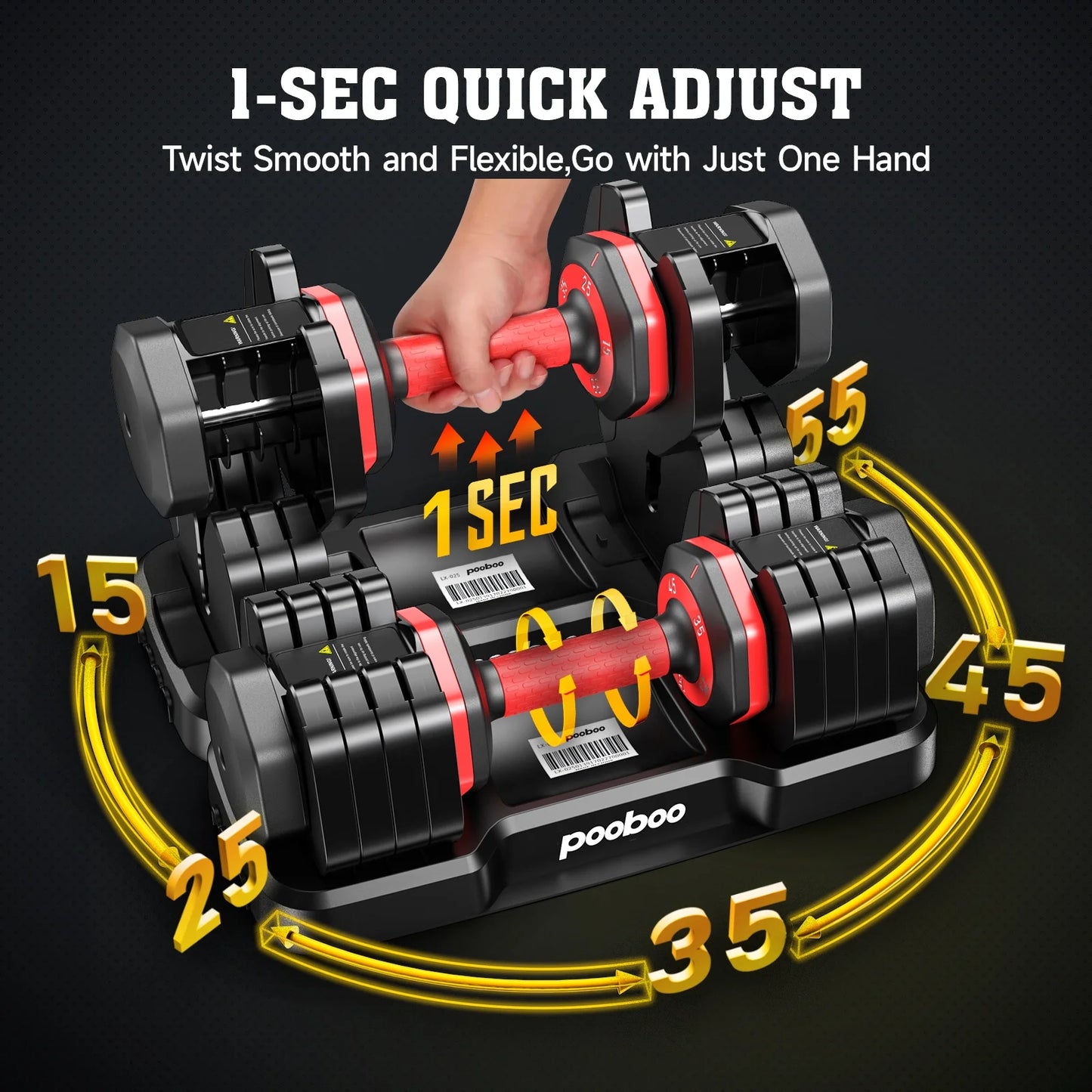 LNOW Adjustable Dumbbells with High Quality Tray 15Lb to 55Lb