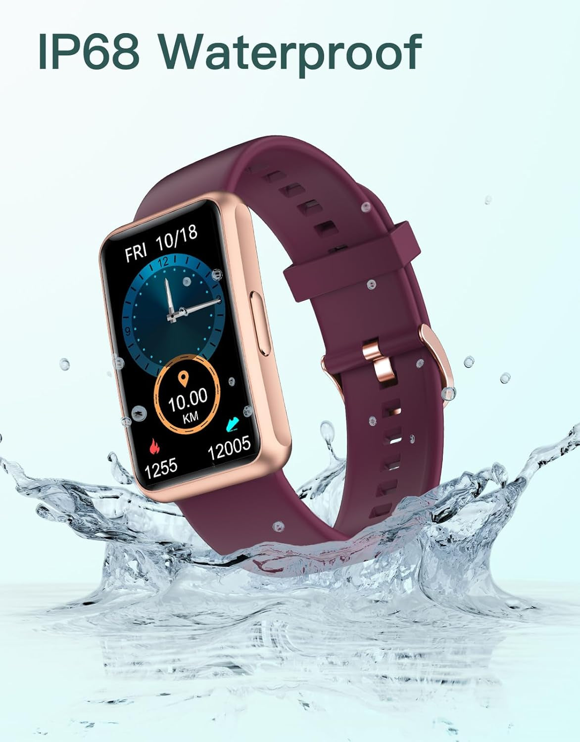 IP68 Waterproof with Full Touch Screen Steps Calories Counter Sleep Tracker Alarm Clocks (Purple)