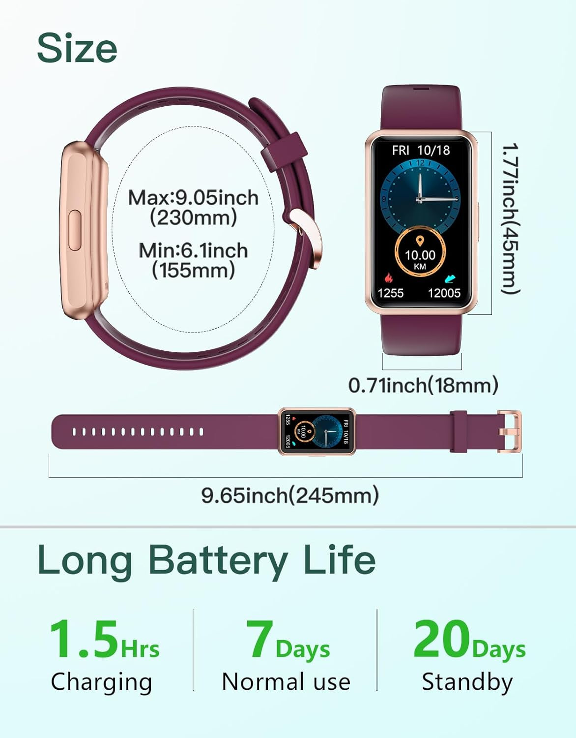 IP68 Waterproof with Full Touch Screen Steps Calories Counter Sleep Tracker Alarm Clocks (Purple)