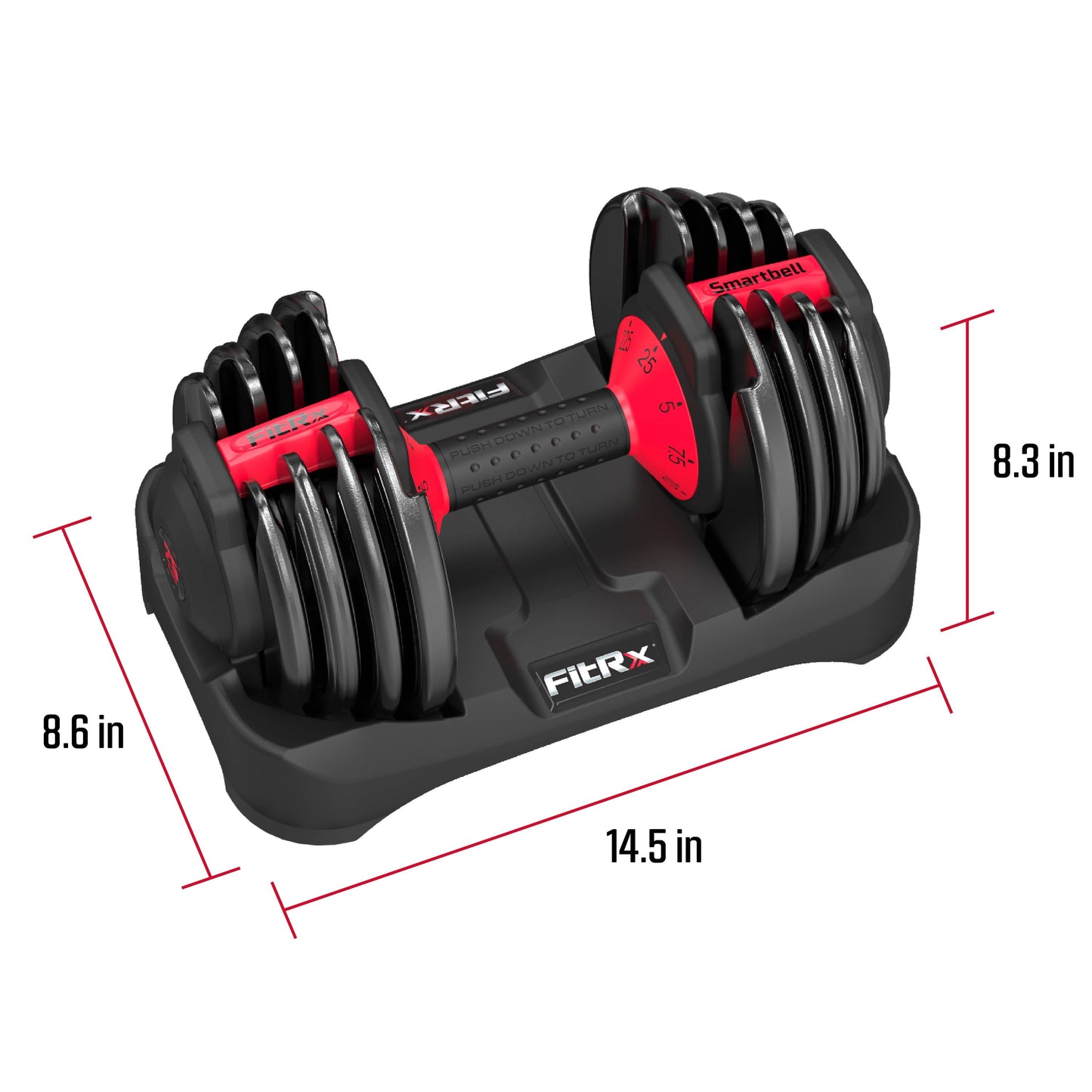 Fitrx Smartbell, Quick-Select 9 in 1 Adjustable Dumbbell for Home Gym, 5-25Lbs.
