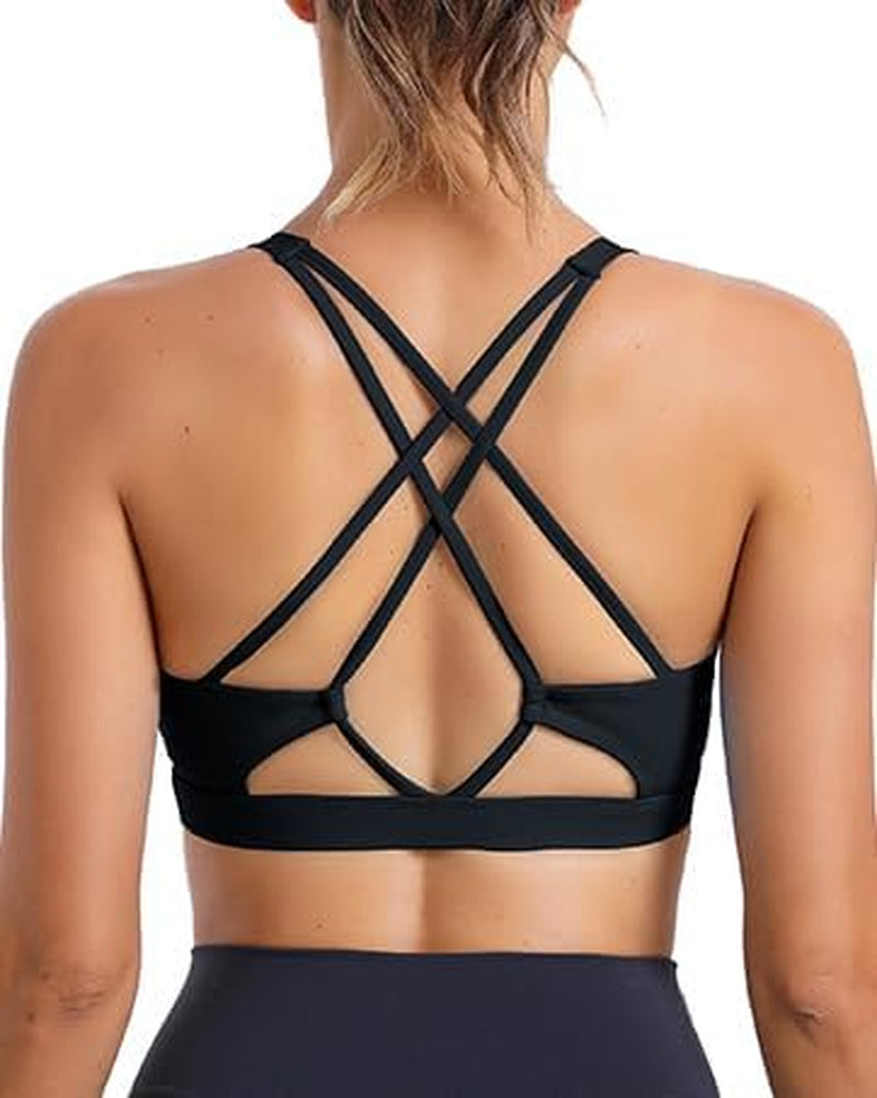 RUNNING GIRL Strappy Sports Bra for Women Sexy Crisscross Back Light Support Yoga Bra with Removable Cups