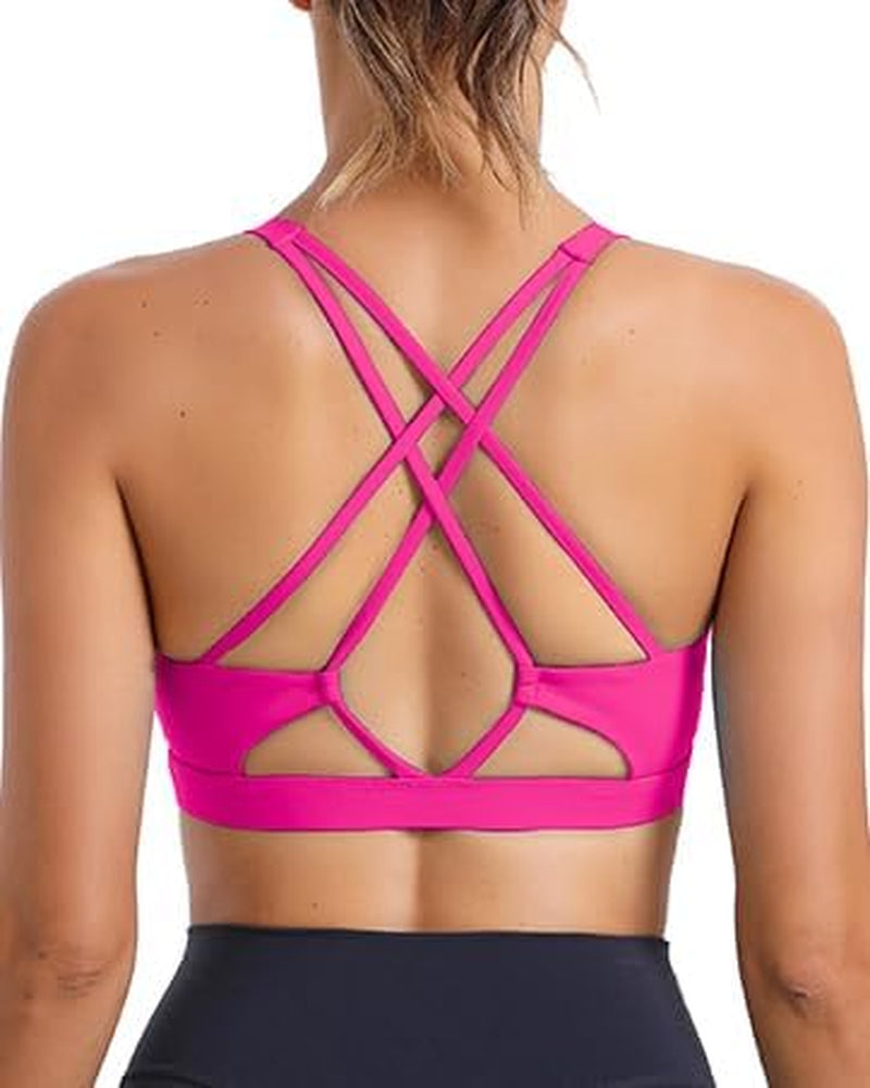 RUNNING GIRL Strappy Sports Bra for Women Sexy Crisscross Back Light Support Yoga Bra with Removable Cups