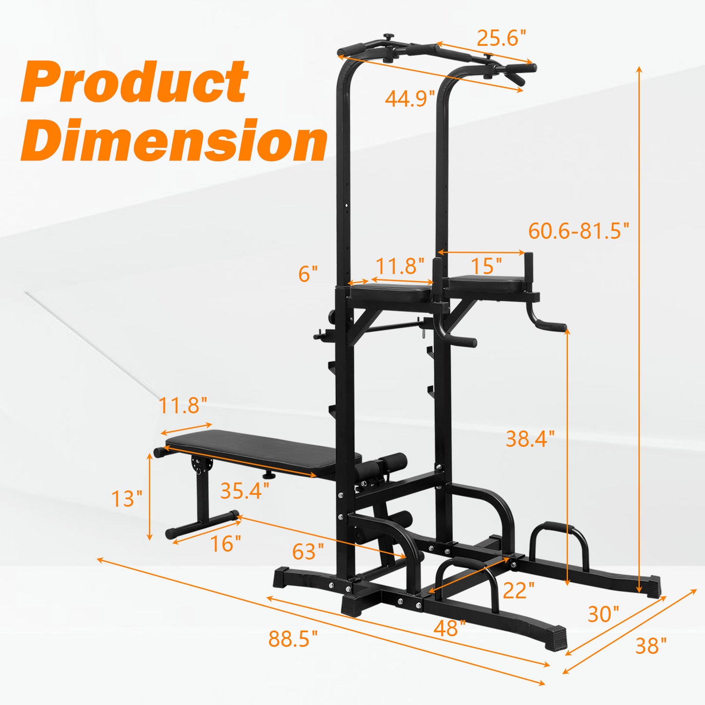 🏋️ Power Tower Parallel Bar Station – Full-Body Strength Training with Chin-Up Bar & Bench