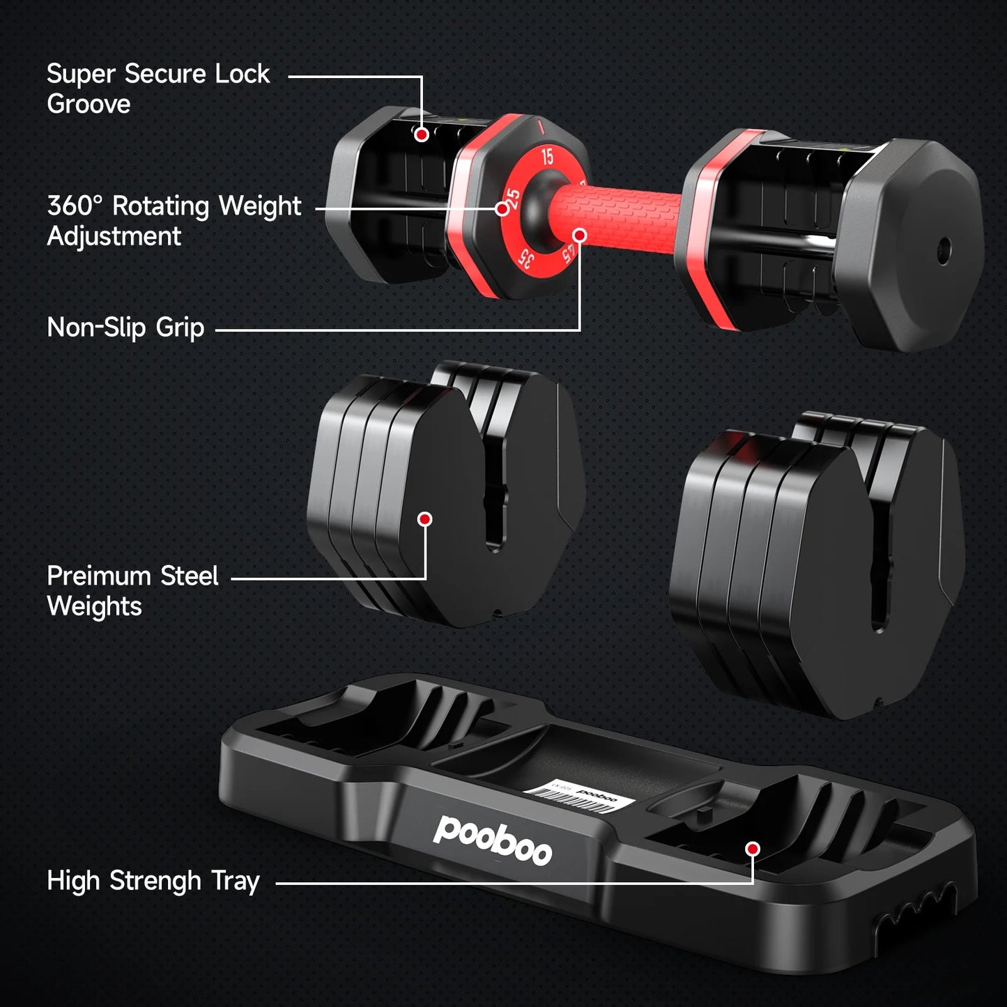 LNOW Adjustable Dumbbells with High Quality Tray 15Lb to 55Lb