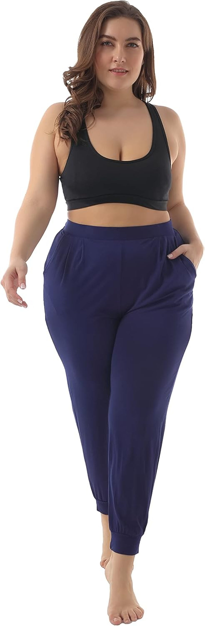ZERDOCEAN Women'S plus Size Casual Lounge Pants Stretchy Relaxed Jogger Yoga Pants with Pockets