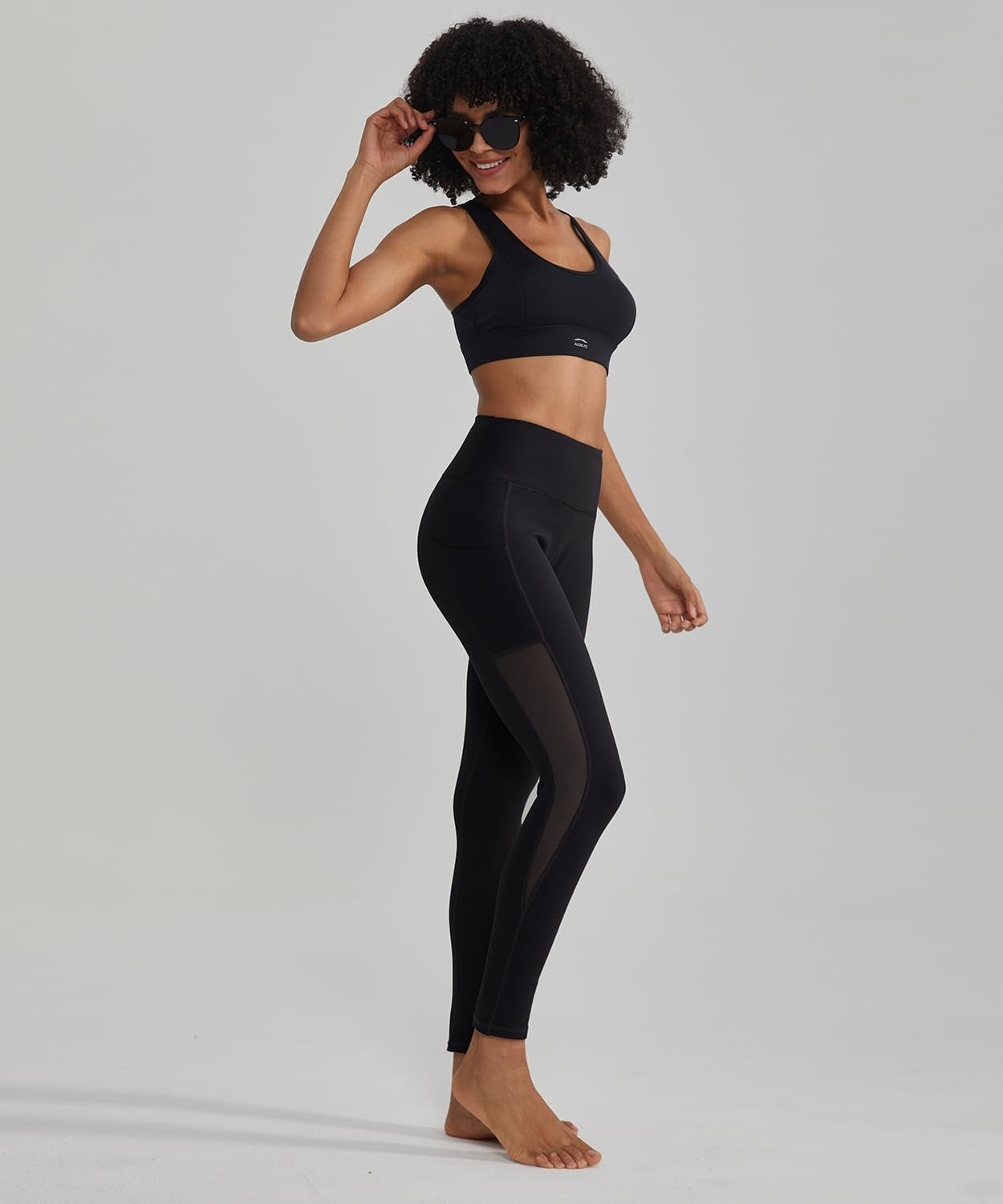 ALONG FIT Women'S Mesh Yoga Leggings with Side Pockets Tummy Control Workout Running Capris High Waist Yoga Pants