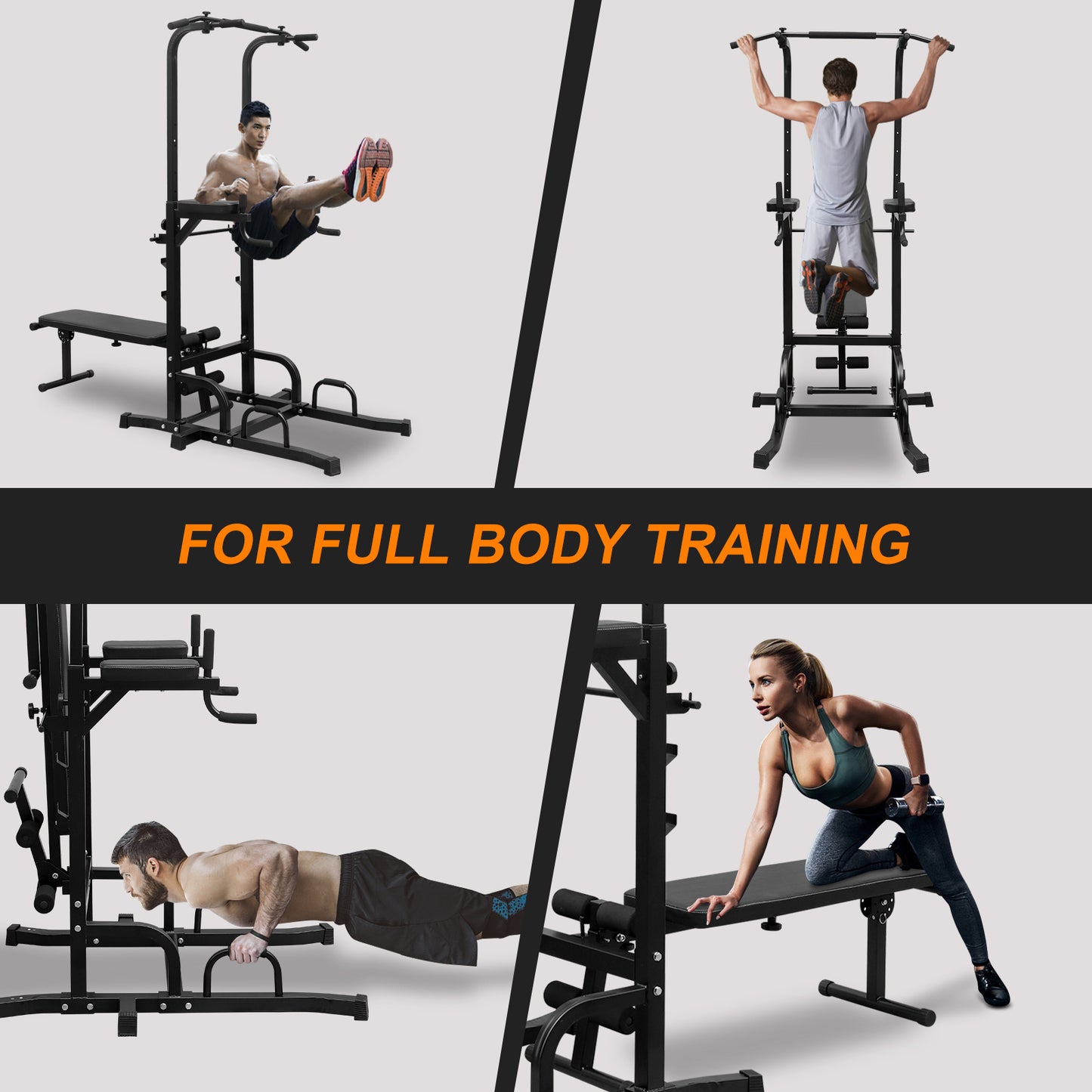 🏋️ Power Tower Parallel Bar Station – Full-Body Strength Training with Chin-Up Bar & Bench