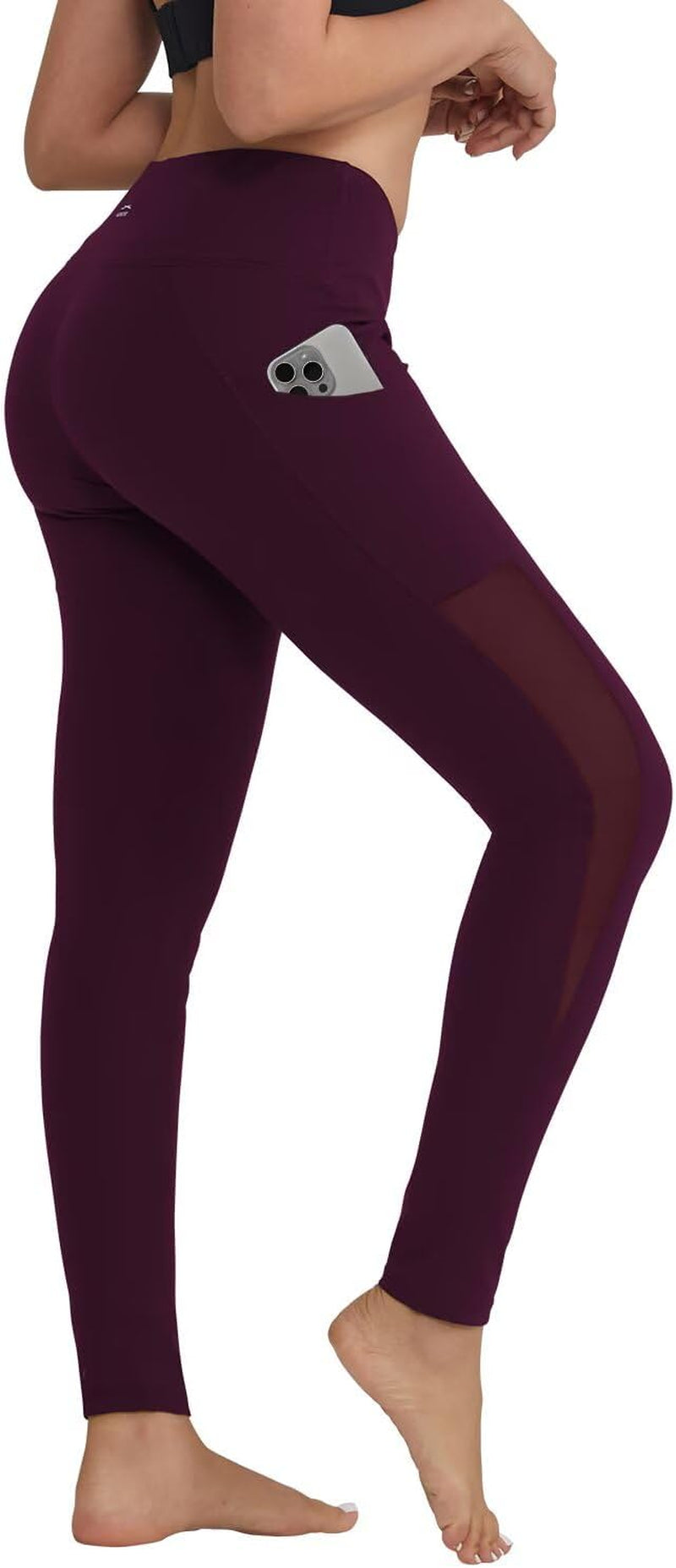 ALONG FIT Women'S Mesh Yoga Leggings with Side Pockets Tummy Control Workout Running Capris High Waist Yoga Pants