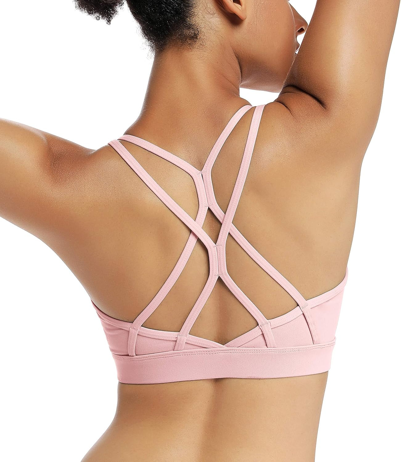 RUNNING GIRL Strappy Sports Bra for Women Sexy Crisscross Back Light Support Yoga Bra with Removable Cups