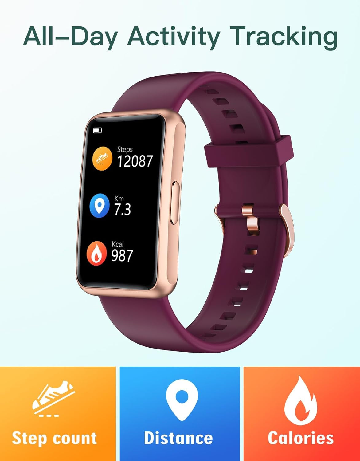 IP68 Waterproof with Full Touch Screen Steps Calories Counter Sleep Tracker Alarm Clocks (Purple)