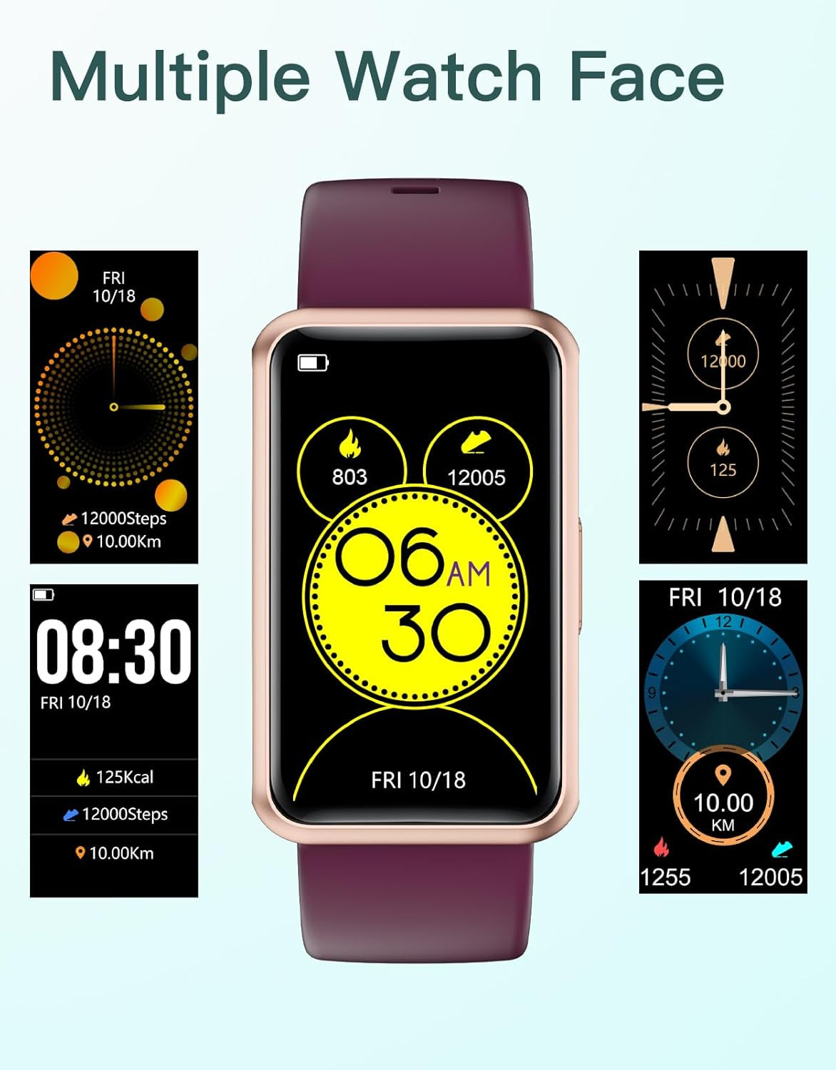 IP68 Waterproof with Full Touch Screen Steps Calories Counter Sleep Tracker Alarm Clocks (Purple)