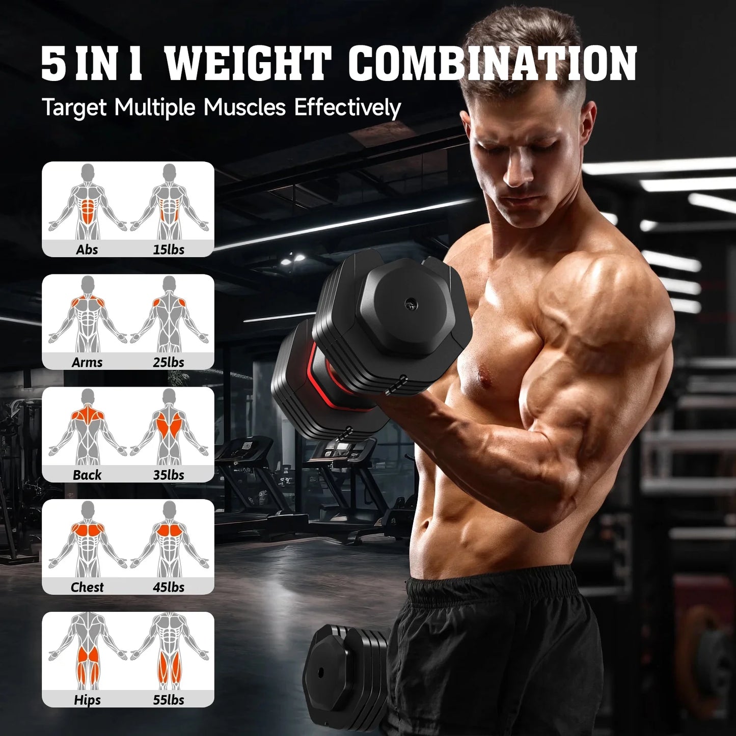 LNOW Adjustable Dumbbells with High Quality Tray 15Lb to 55Lb