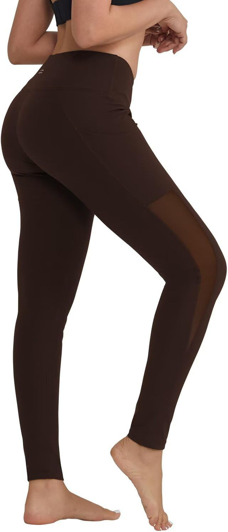 ALONG FIT Women'S Mesh Yoga Leggings with Side Pockets Tummy Control Workout Running Capris High Waist Yoga Pants