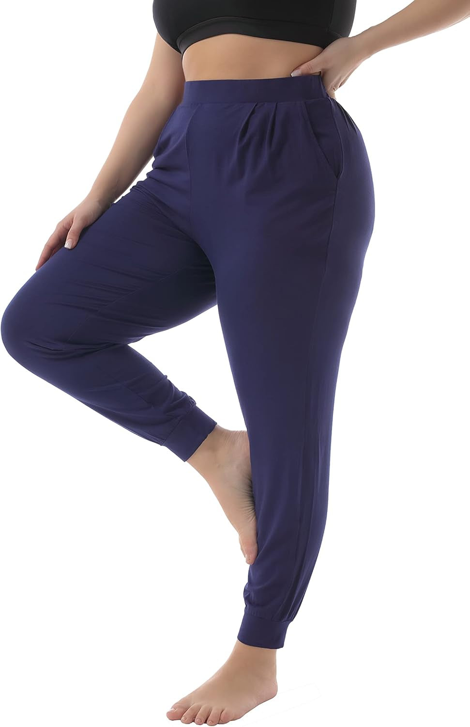 ZERDOCEAN Women'S plus Size Casual Lounge Pants Stretchy Relaxed Jogger Yoga Pants with Pockets