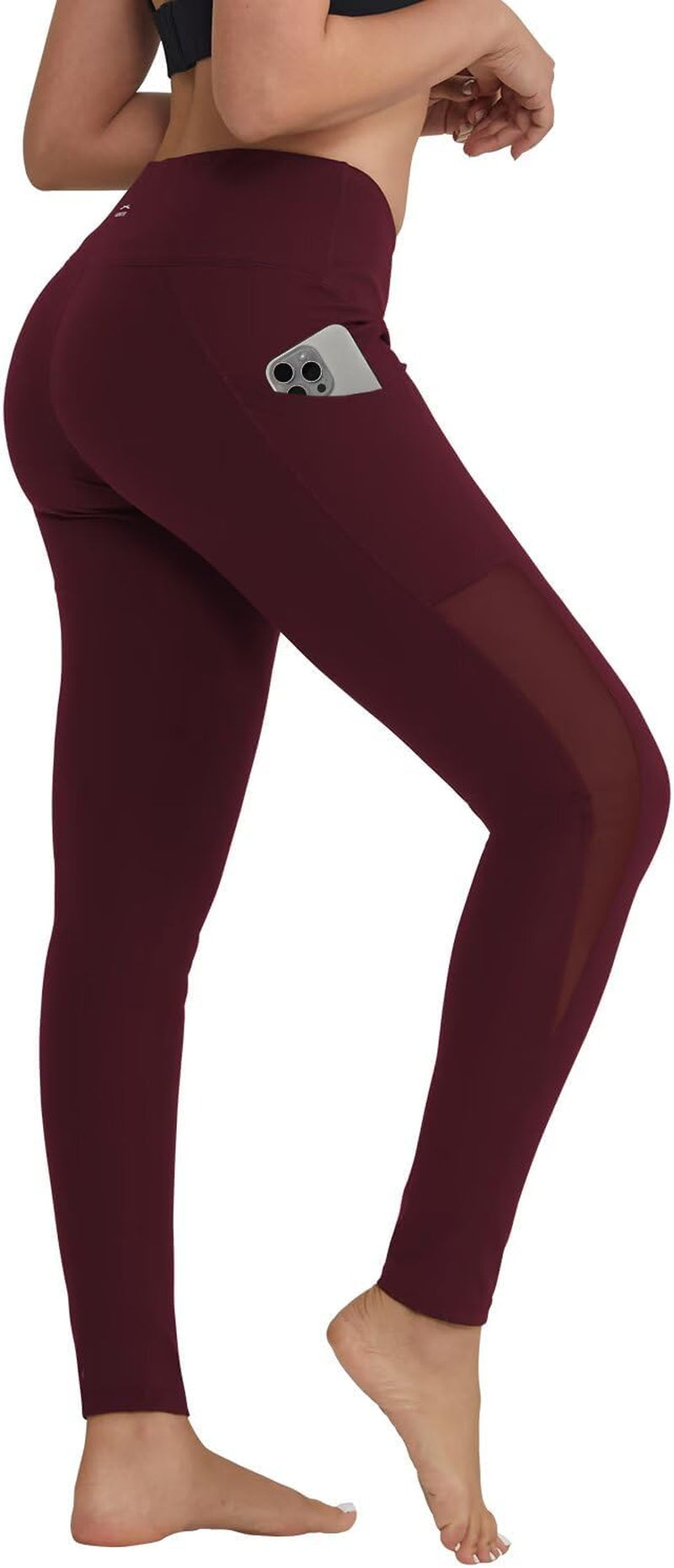 ALONG FIT Women'S Mesh Yoga Leggings with Side Pockets Tummy Control Workout Running Capris High Waist Yoga Pants