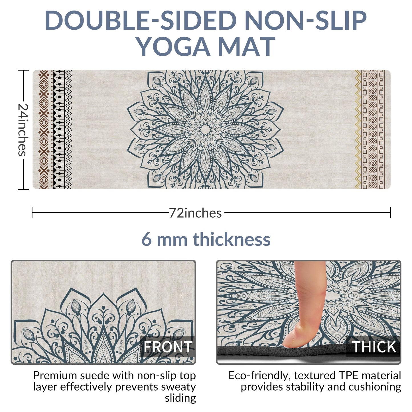 Premium non-slip yoga mat – eco-friendly yoga mat for exercise and fitness; perfect Pilates yoga mat for floor workouts