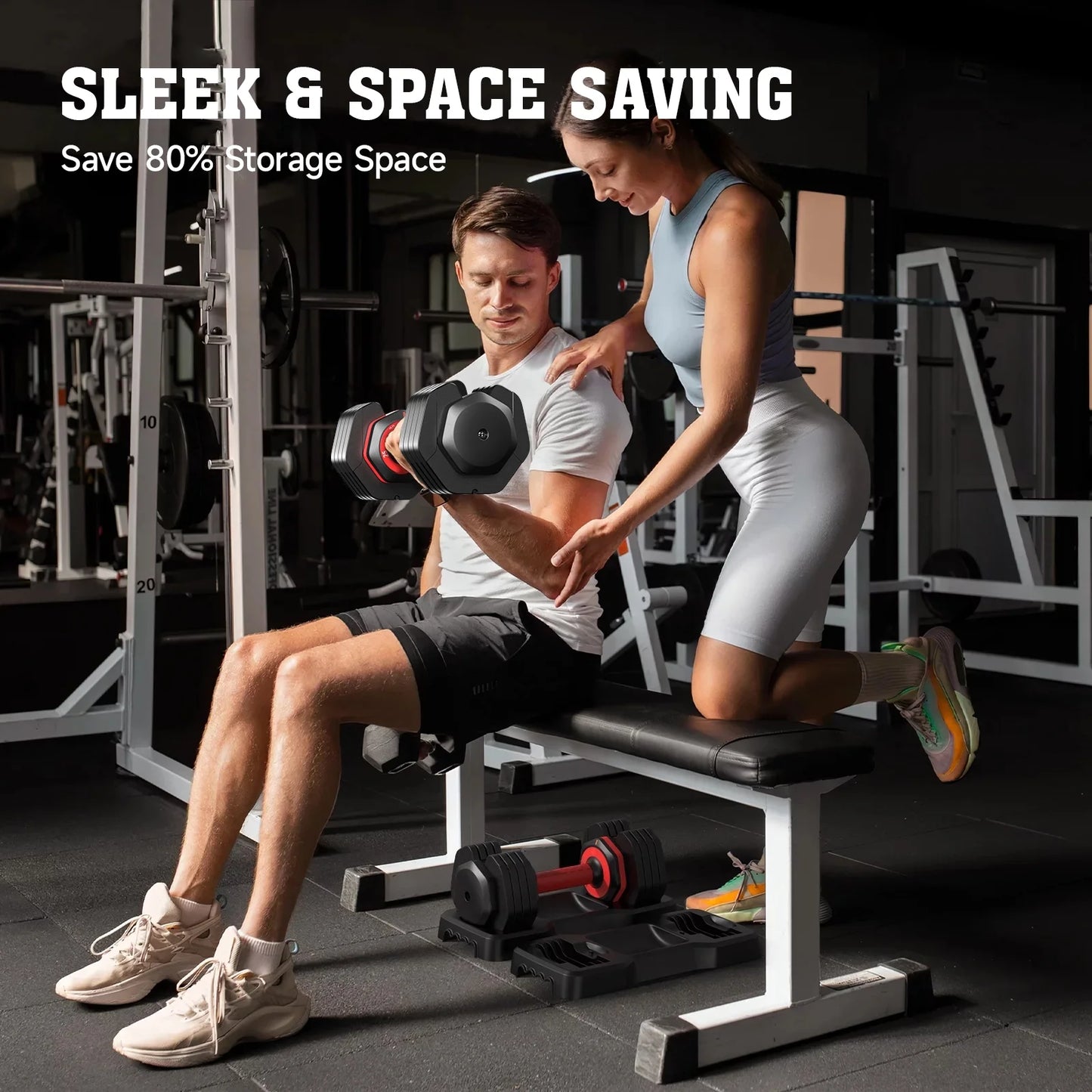 LNOW Adjustable Dumbbells with High Quality Tray 15Lb to 55Lb