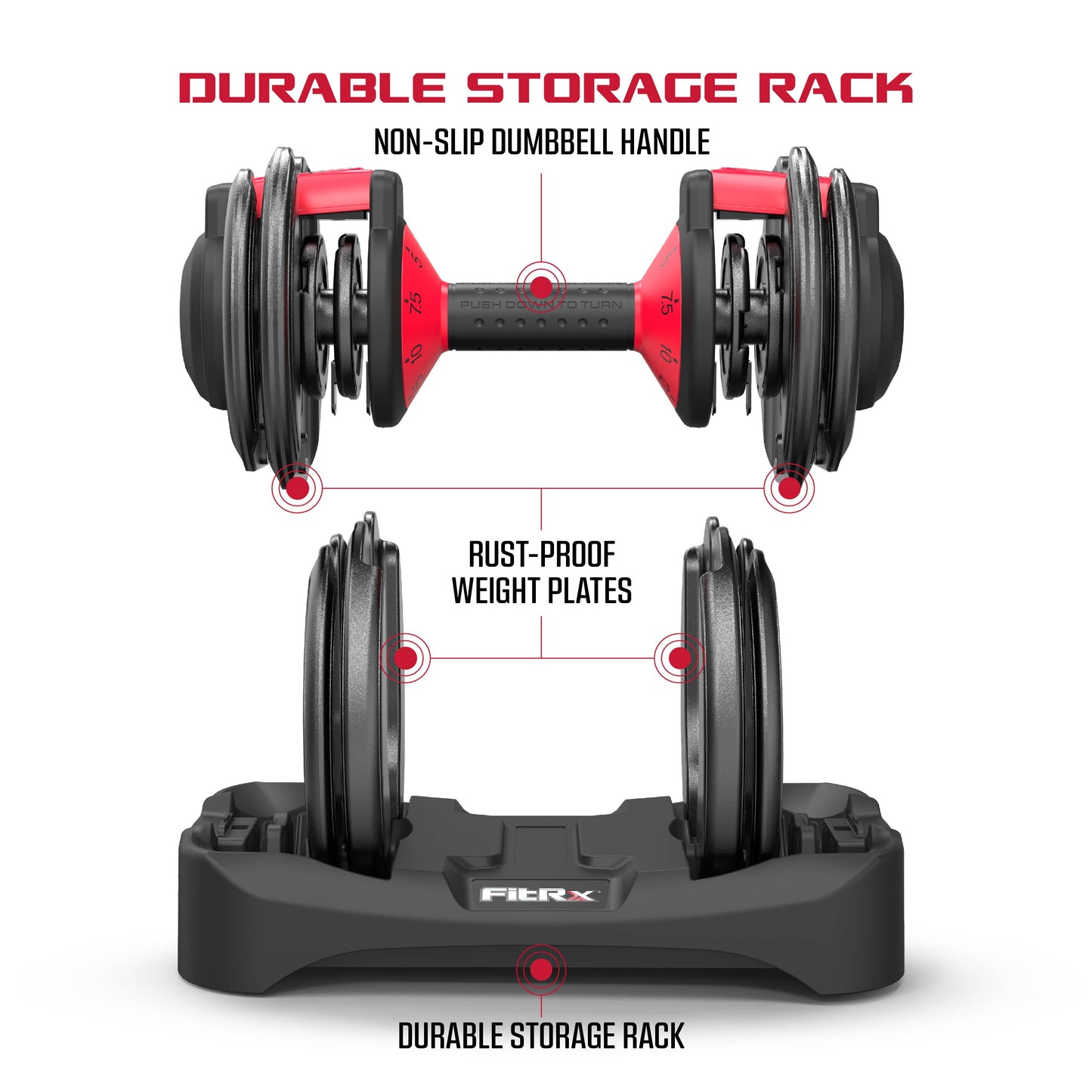 Fitrx Smartbell, Quick-Select 9 in 1 Adjustable Dumbbell for Home Gym, 5-25Lbs.
