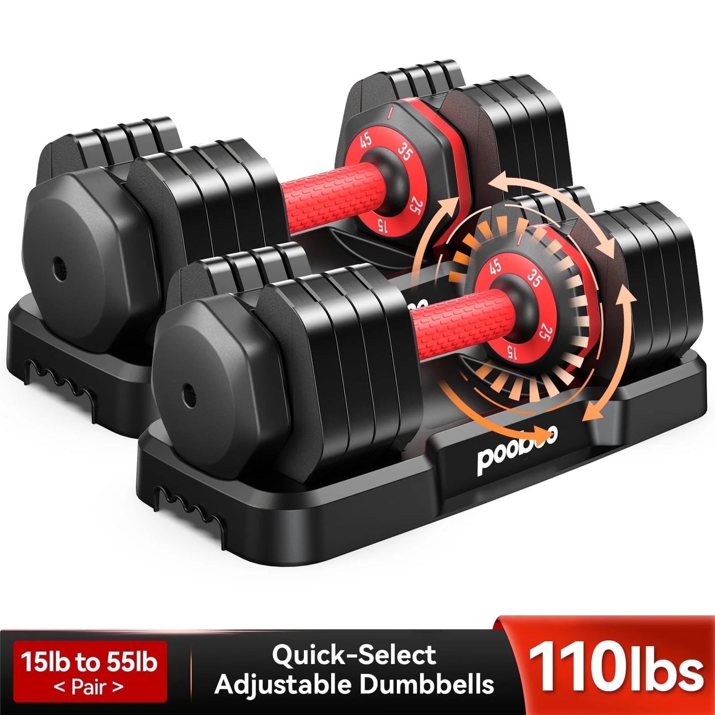 LNOW Adjustable Dumbbells with High Quality Tray 15Lb to 55Lb