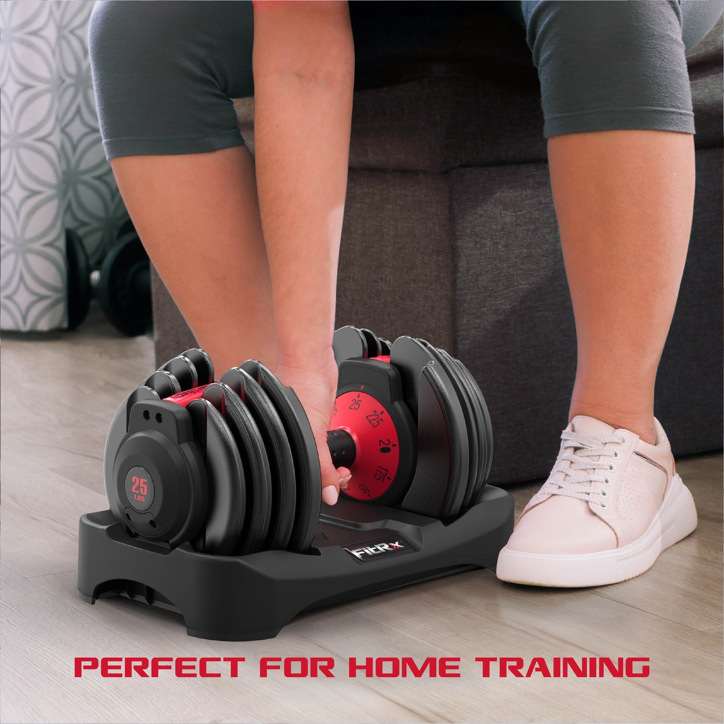 Fitrx Smartbell, Quick-Select 9 in 1 Adjustable Dumbbell for Home Gym, 5-25Lbs.