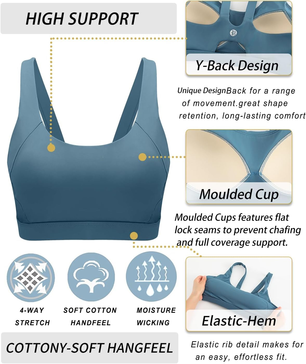 RUNNING GIRL High Impact Sports Bra for Women,Zip Front Adjustable Strap Criss-Cross Back Padded Workout Yoga Bra