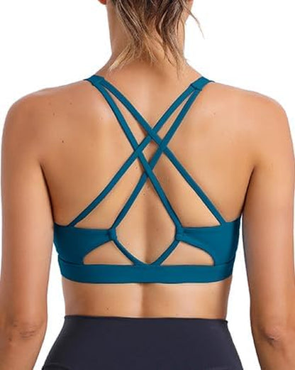 RUNNING GIRL Strappy Sports Bra for Women Sexy Crisscross Back Light Support Yoga Bra with Removable Cups