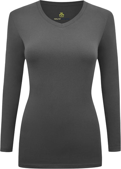 Natural Uniforms Women'S under Scrub Tee V-Neck Long Sleeve T-Shirt