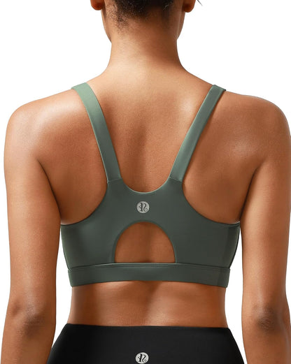 RUNNING GIRL High Impact Sports Bra for Women,Zip Front Adjustable Strap Criss-Cross Back Padded Workout Yoga Bra