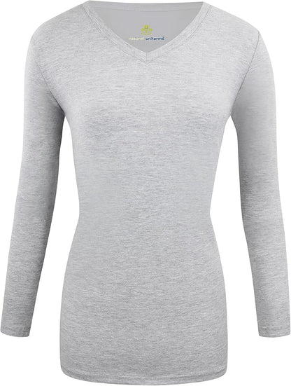 Natural Uniforms Women'S under Scrub Tee V-Neck Long Sleeve T-Shirt