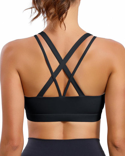 RUNNING GIRL Strappy Sports Bra for Women Sexy Crisscross Back Light Support Yoga Bra with Removable Cups