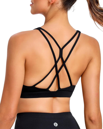 RUNNING GIRL Strappy Sports Bra for Women Sexy Crisscross Back Light Support Yoga Bra with Removable Cups