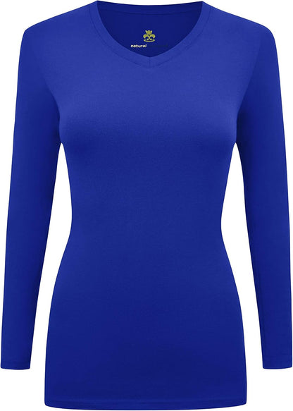 Natural Uniforms Women'S under Scrub Tee V-Neck Long Sleeve T-Shirt