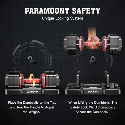 LNOW  Adjustable Dumbbells with High Quality Tray 15Lb to 55Lb 