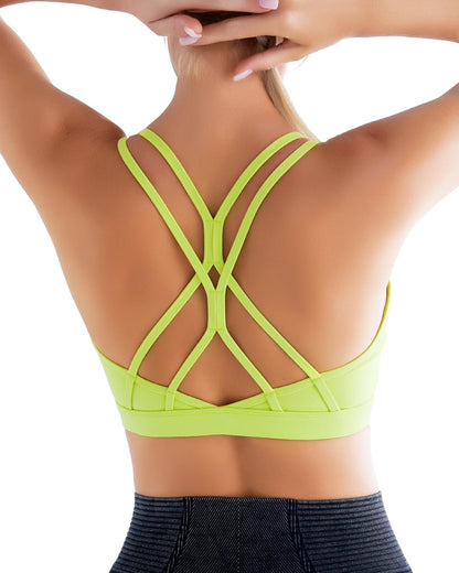 RUNNING GIRL Strappy Sports Bra for Women Sexy Crisscross Back Light Support Yoga Bra with Removable Cups