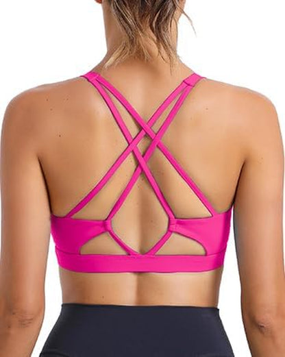 RUNNING GIRL Strappy Sports Bra for Women Sexy Crisscross Back Light Support Yoga Bra with Removable Cups