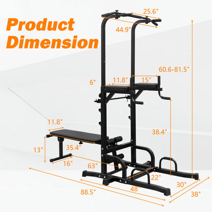 🏋️ Power Tower Parallel Bar Station – Full-Body Strength Training with Chin-Up Bar & Bench