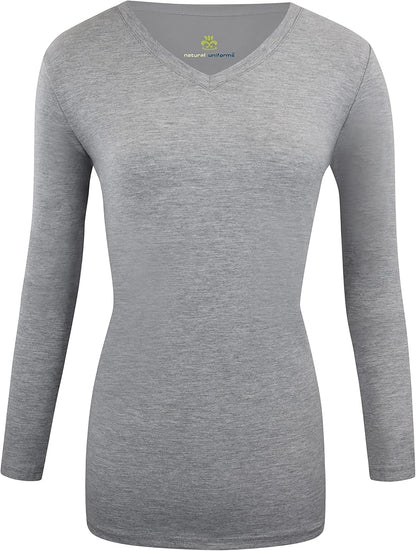 Natural Uniforms Women'S under Scrub Tee V-Neck Long Sleeve T-Shirt