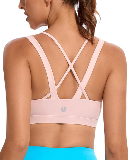 RUNNING GIRL Sports Bra for Women, Criss-Cross Back Padded Strappy Sports Bras Medium Support Yoga Bra with Removable Cups