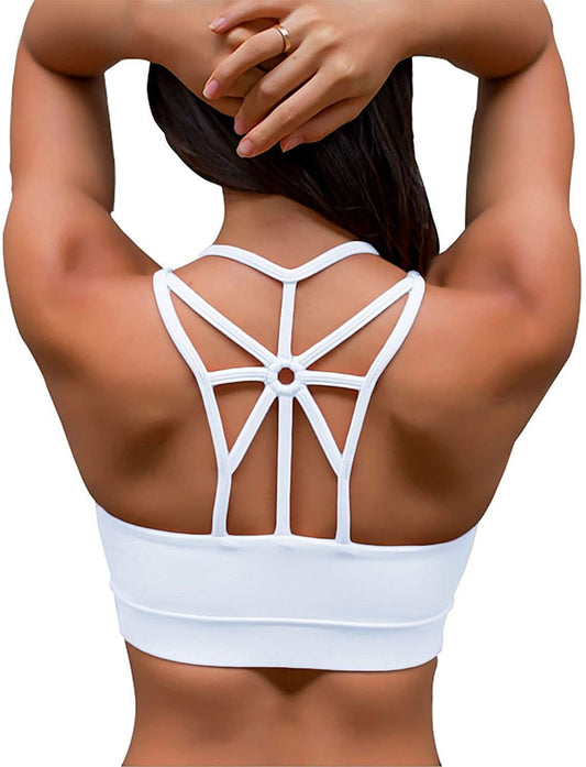 YIANNA Sports Bras for Women Cross Back Padded Sports Bra Medium Support Workout Running Yoga Bra