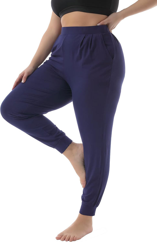 ZERDOCEAN Women'S plus Size Casual Lounge Pants Stretchy Relaxed Jogger Yoga Pants with Pockets