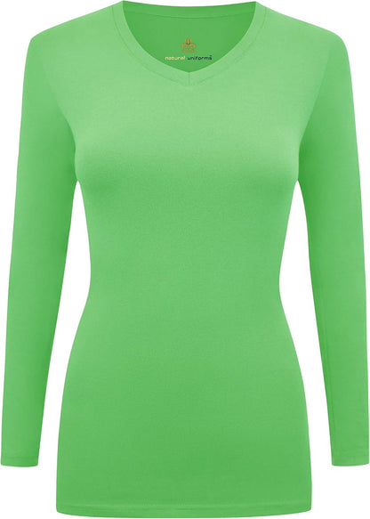 Natural Uniforms Women'S under Scrub Tee V-Neck Long Sleeve T-Shirt