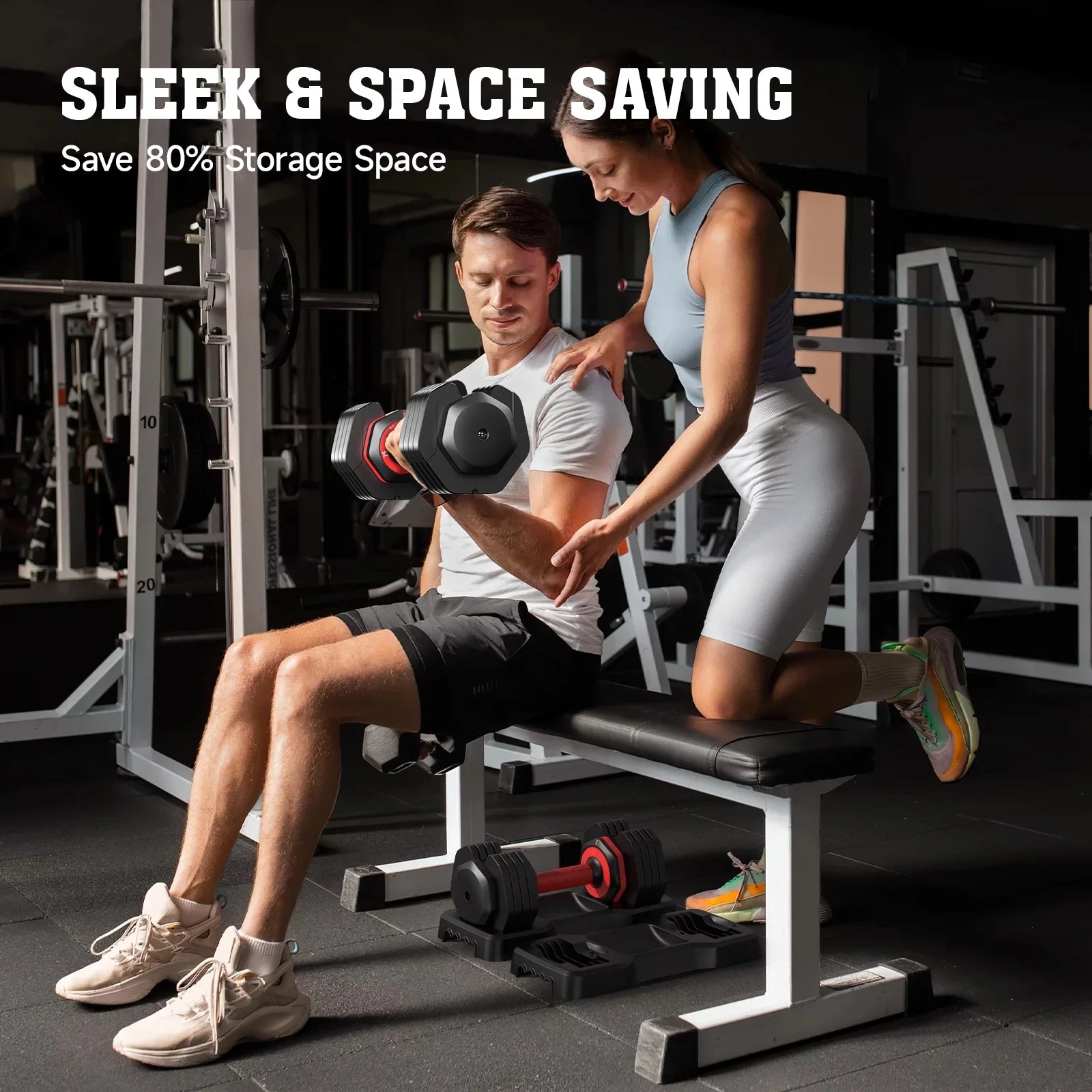 LNOW  Adjustable Dumbbells with High Quality Tray 15Lb to 55Lb 
