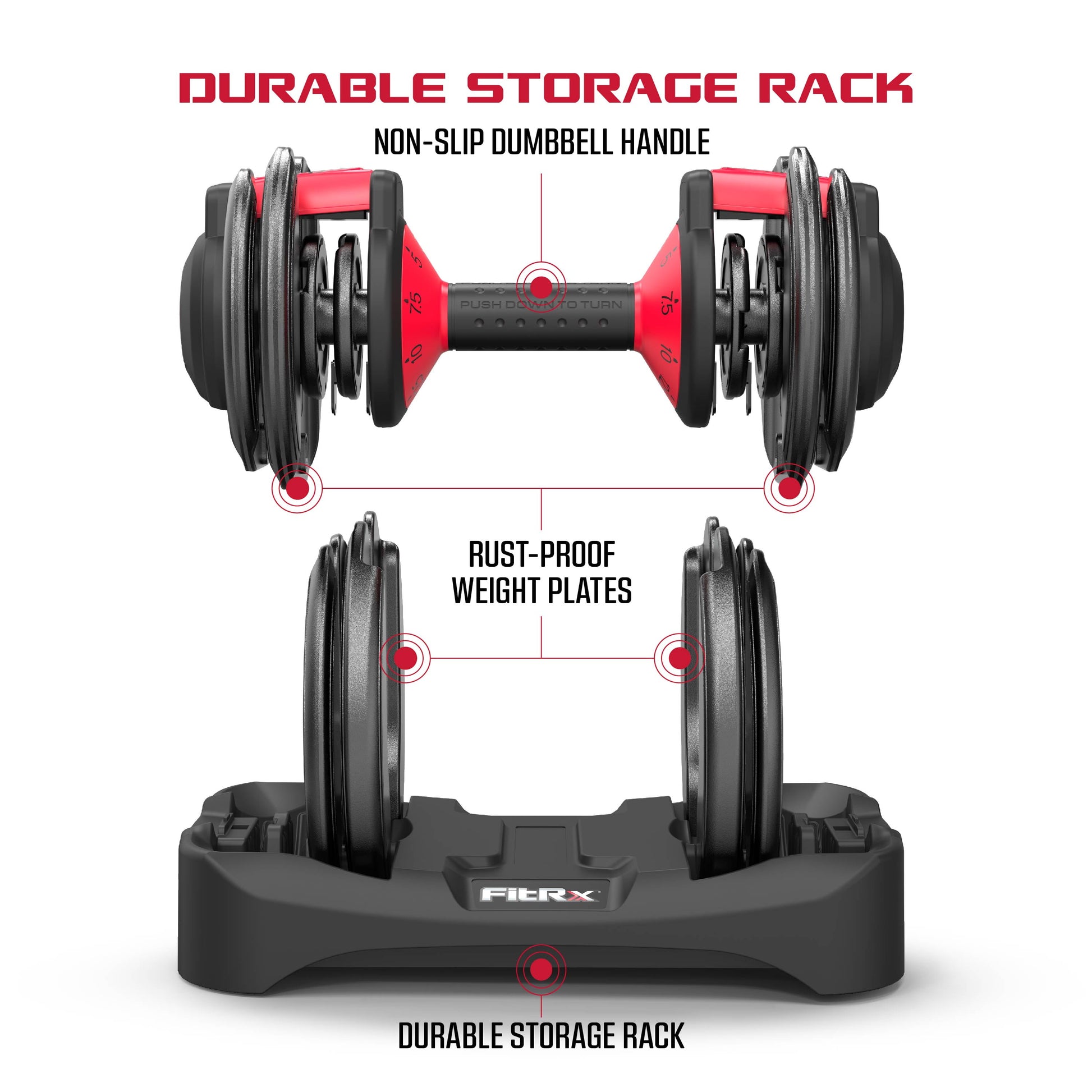Fitrx Smartbell,  Quick-Select 9 in 1 Adjustable Dumbbell for Home Gym, 5-25Lbs. 
